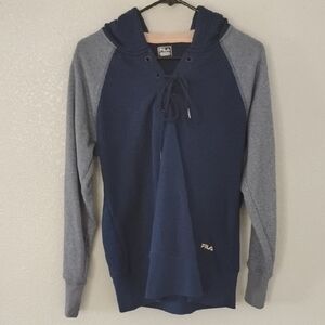 Fila Navy and Gray Women's Pull Up V Neck Sweater